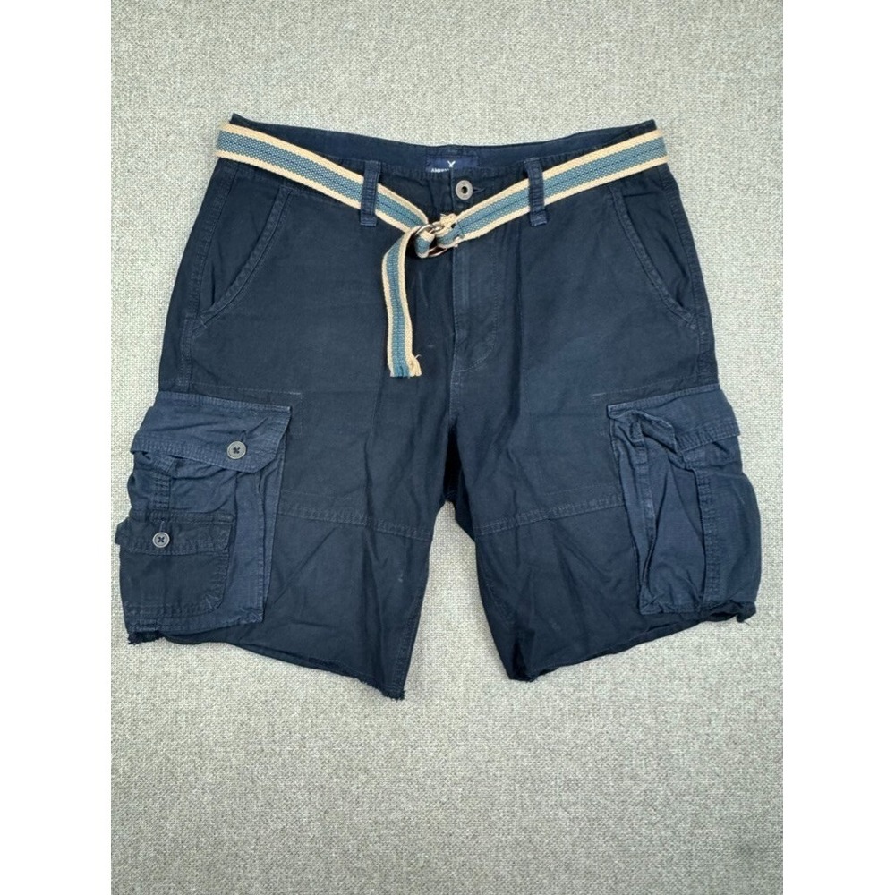 American Eagle Shorts Mens 33 Blue Cargo Cotton Casual with Belt 11" Inseam